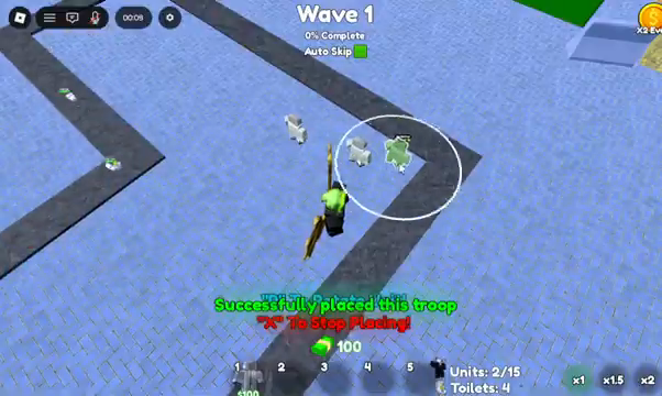 Wave 1 placement preview and visible attack range beside the lane.